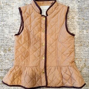 Janie and Jack Quilted Peach Vest with Brown Trim
